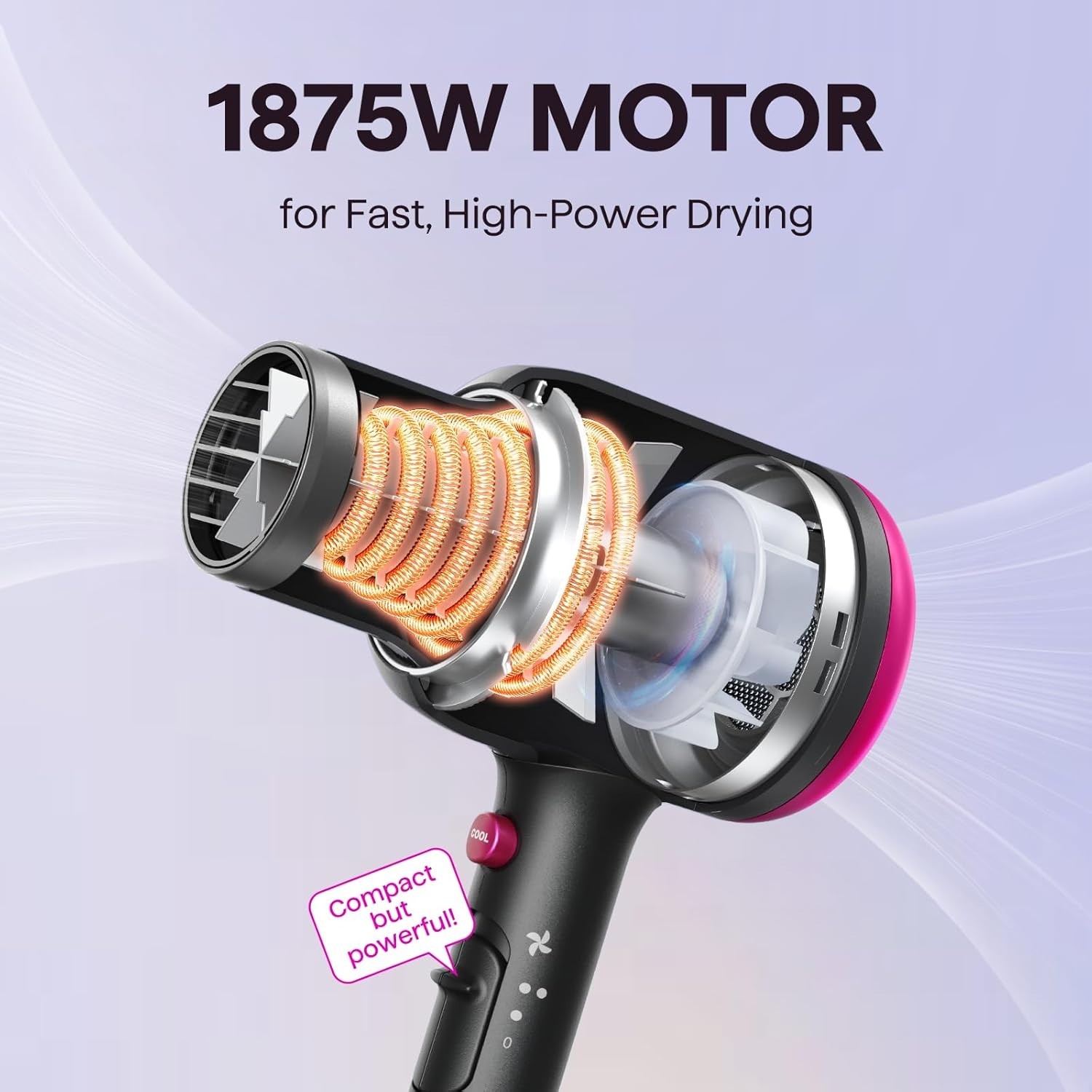 Wavytalk Hair Dryer 1875W Ionic Diffuser Ceramic 3 Attachments Open Box