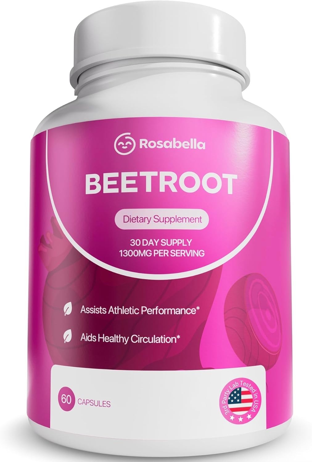 3Pack Rosabella Organic Beet Root 60 Capsules Natural Energy-Boost Blood Pressur