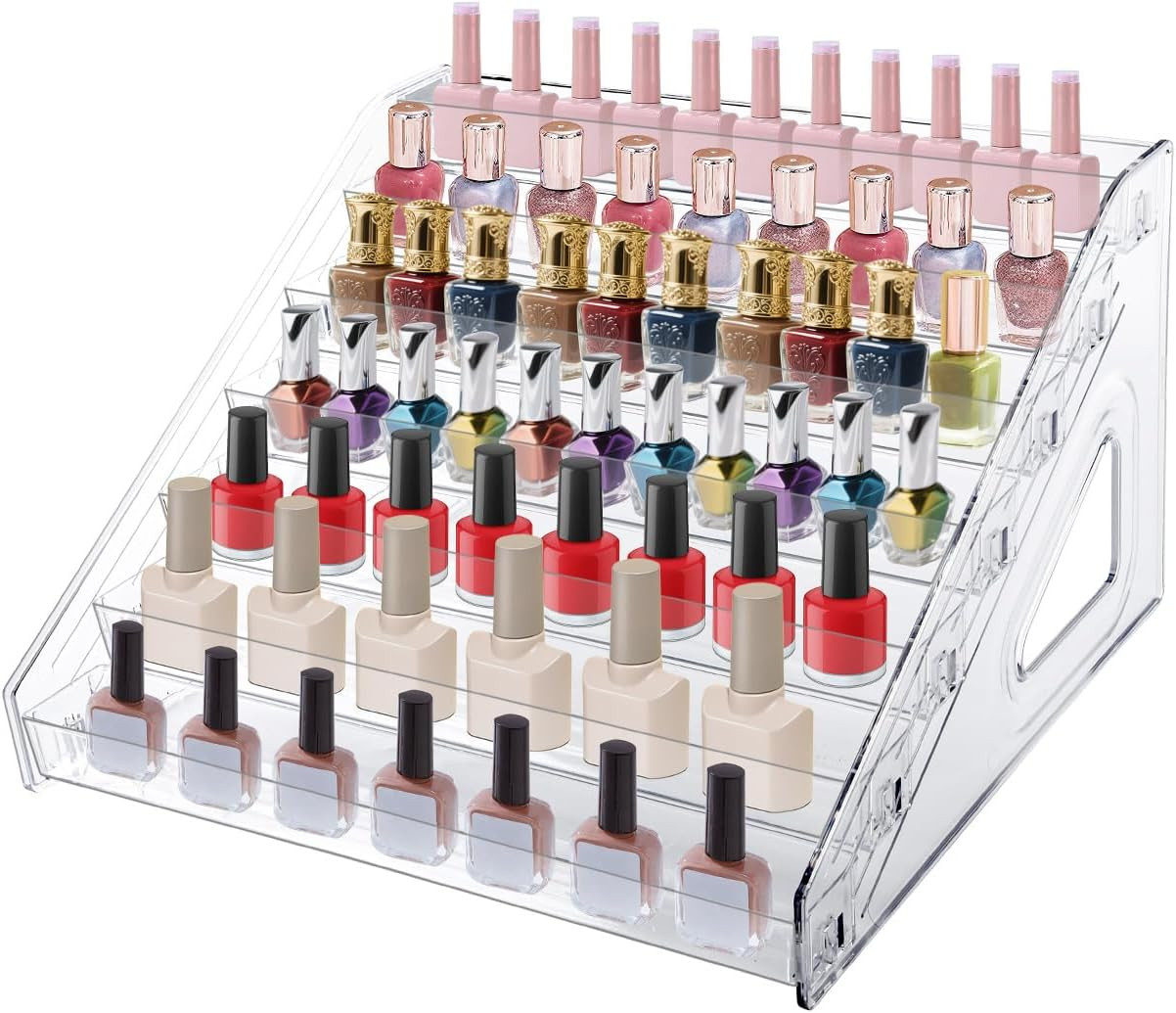 7 Layers Nail Polish Organizer Holder Rack, Clear Display Rack for Cosmetics Sun