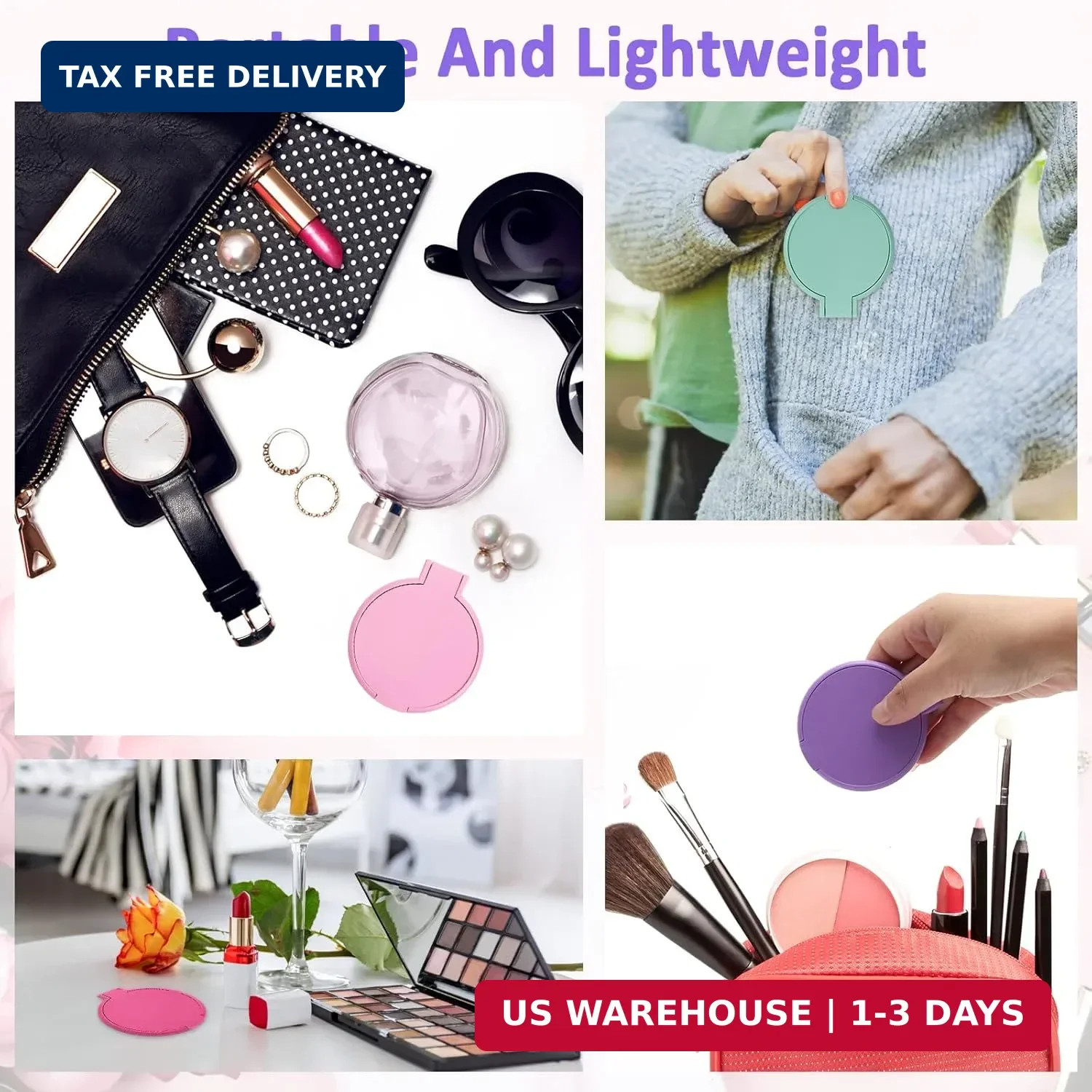 Windspeed 12 Pcs Mini Folding Mirror Round Compact, 2.4 in Small Portable Travel