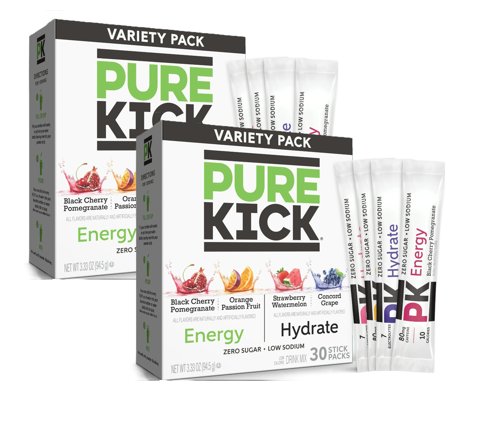 Pure Kick Energy & Hydration Electrolyte Powdered Drink Mix Variety Pack, 60 Ct