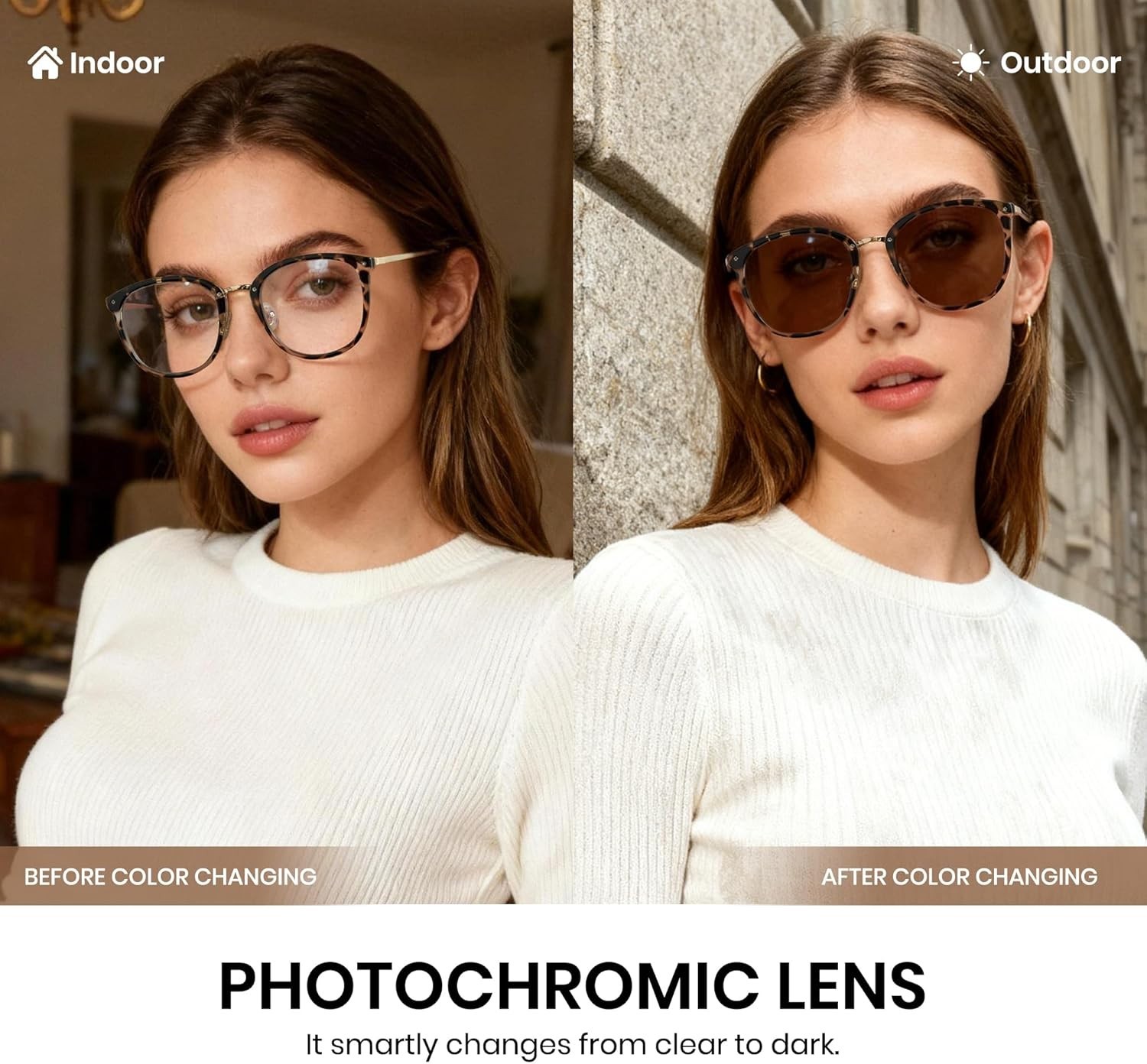 Stylish Anti-Migraine Glasses with Smart Lenses for Indoor and Outdoor Use
