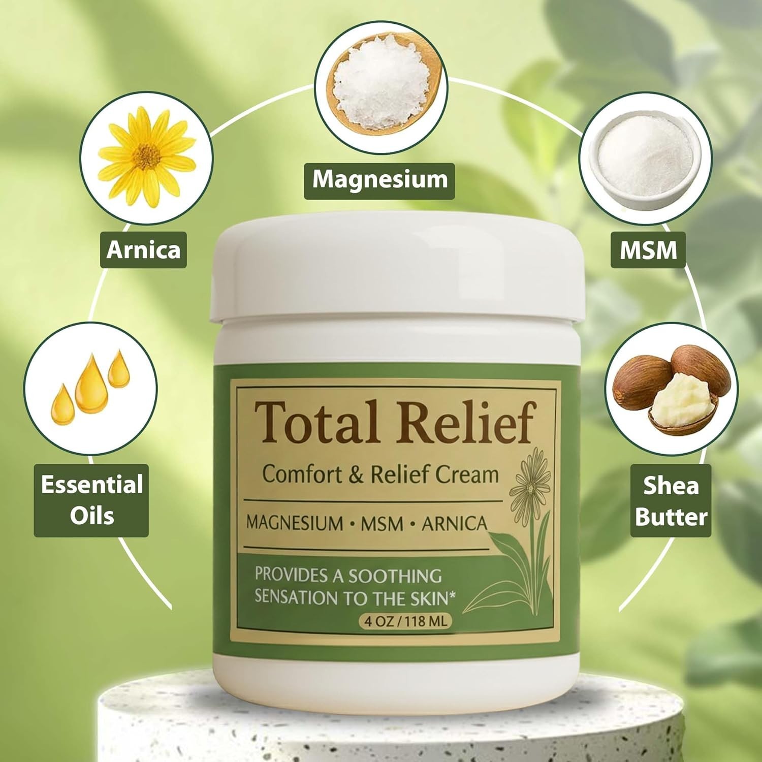 Total Relief Magnesium Cream For Comfort – Fast-Absorbing MSM & Arnica Cream …