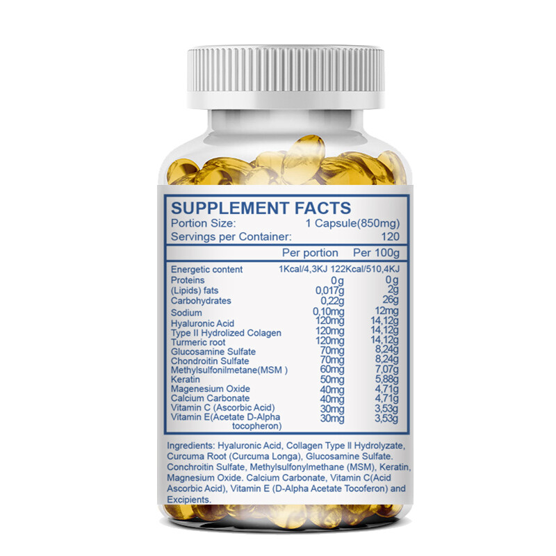 Hyaluronic Acid 850mg 4X 120 Capsules Vitamin C 30 mg For Joint and Skin Health