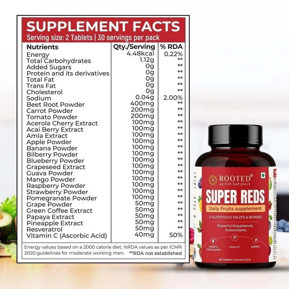 Comprehensive Daily Supplement with 21+ Nutritious Fruits & Berries (60 Tablets)