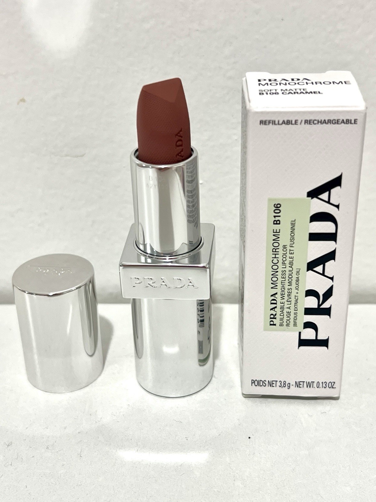 Prada Monochrome Soft Matte Lipstick B106 Caramel 3.8g NIB
