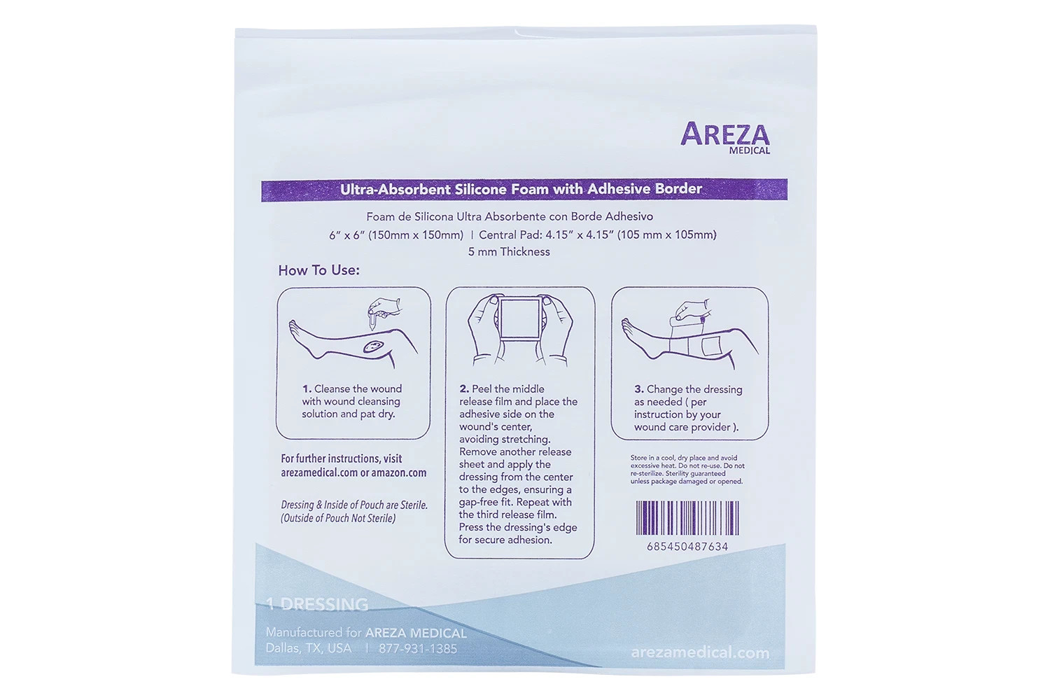 Silicone Foam w/ Super-Absorbent Layer, 6″x6″ – 100 Dressings – Buy in Bulk!