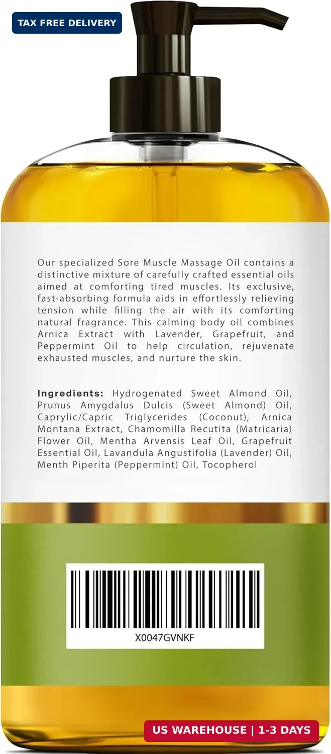 Arnica Sore Muscle Massage Oil – 100% Pure & Natural – Massage Therapy for Muscl