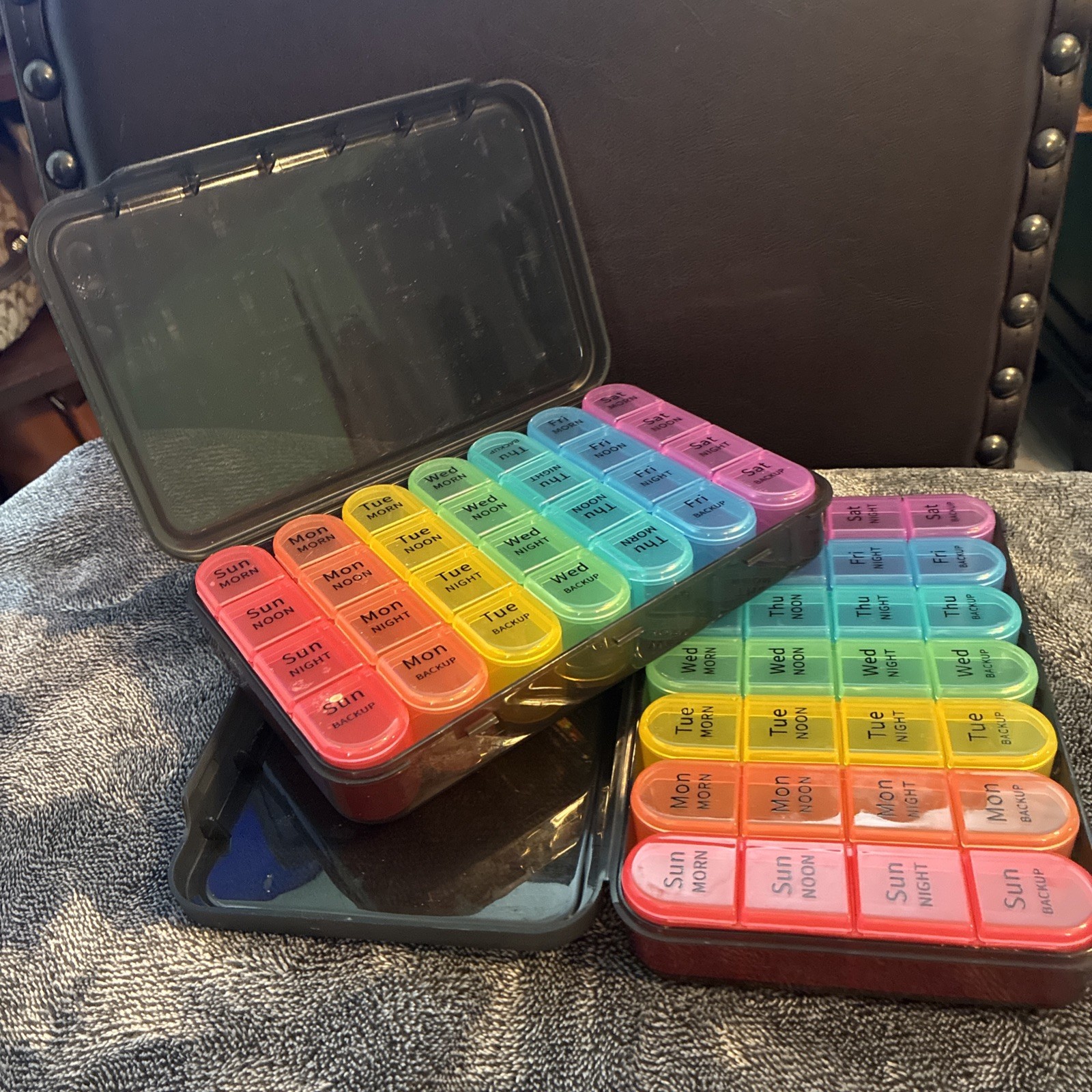 2 Weekly Pill Organizers Box Case Daily Use 4 Times a Day Lock Compartment
