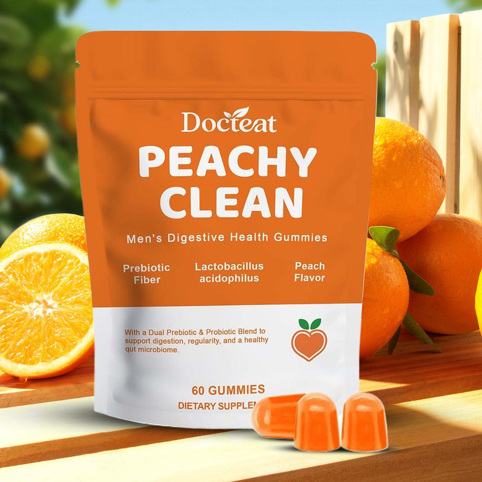 Peachy Clean Prebiotic Fiber Gummy, Clean Fiber Gummies for Men