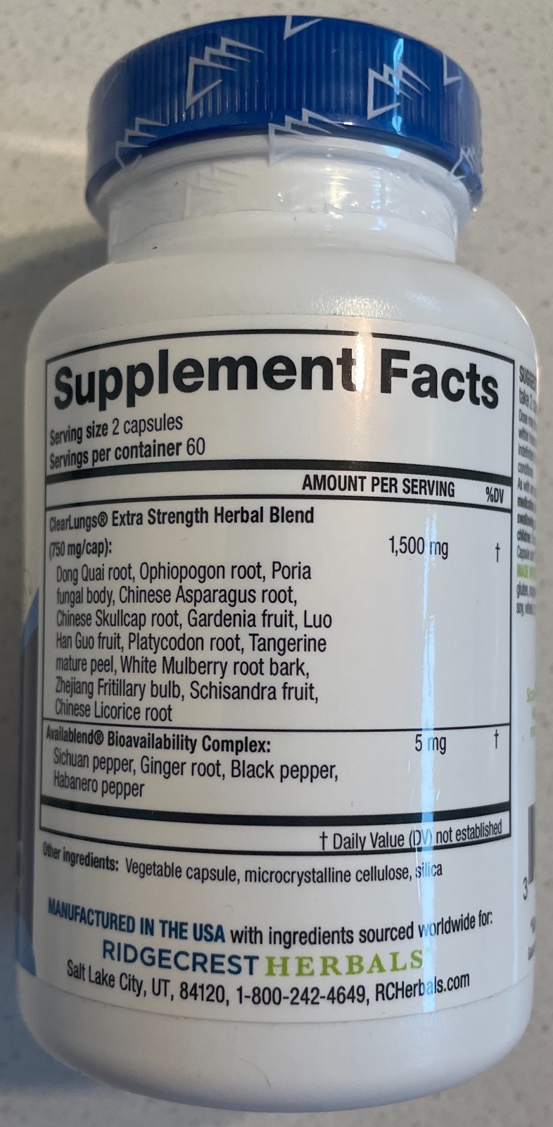 Ridgecrest Herbals Clear Lungs Extra Strength – 120 Caps – Expires 02/2029