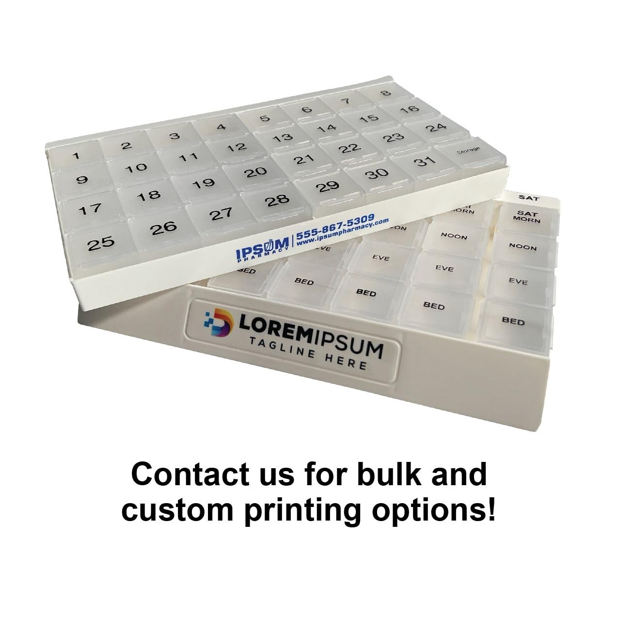 XL Monthly Pill Organizer 31 Compartments, 4 Week Planner, Tray & 8 Removable Se