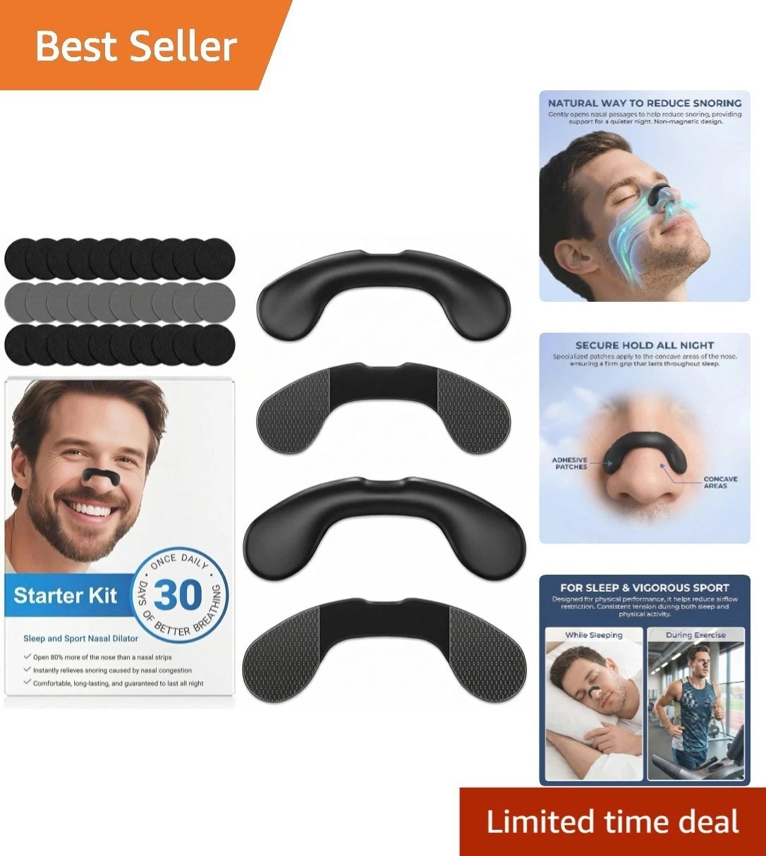 Lightweight Nasal Dilator Set – Enhance Breathing with 4 Bands & 60 Adhesives