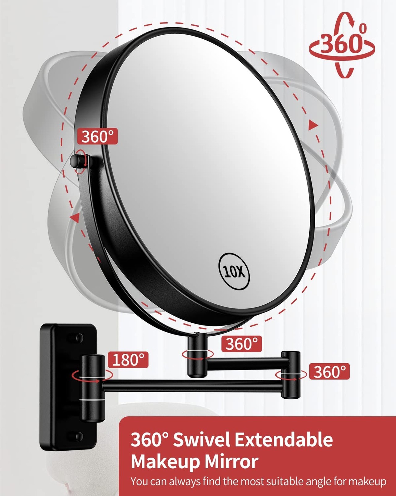 Gospire 9″ Large Size Wall Mount Magnifying Mirror, 1X/10X Magnification Doub…