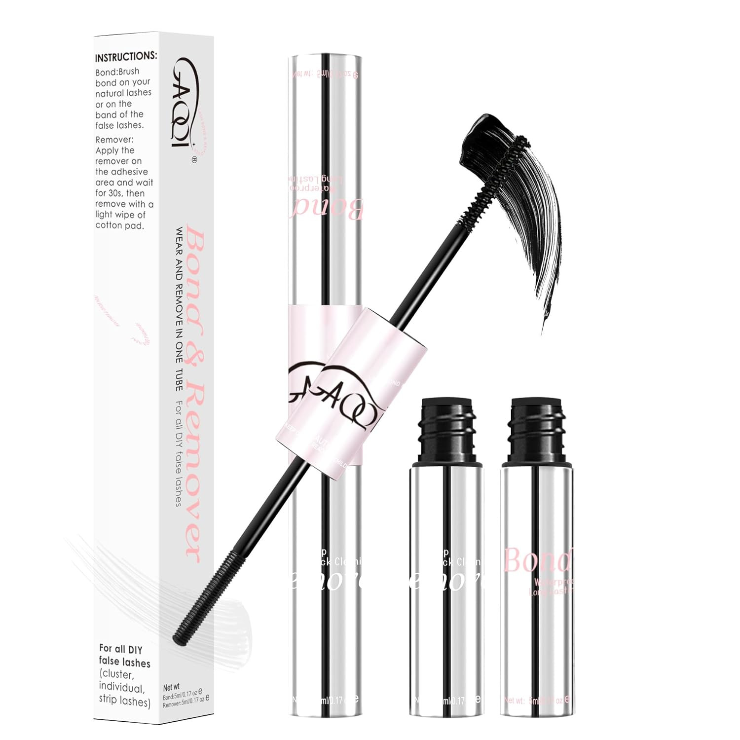 GAQQI Lash Bond and Remover 2 in 1, Waterproof Lash Cluster Glue & Lash Remover,