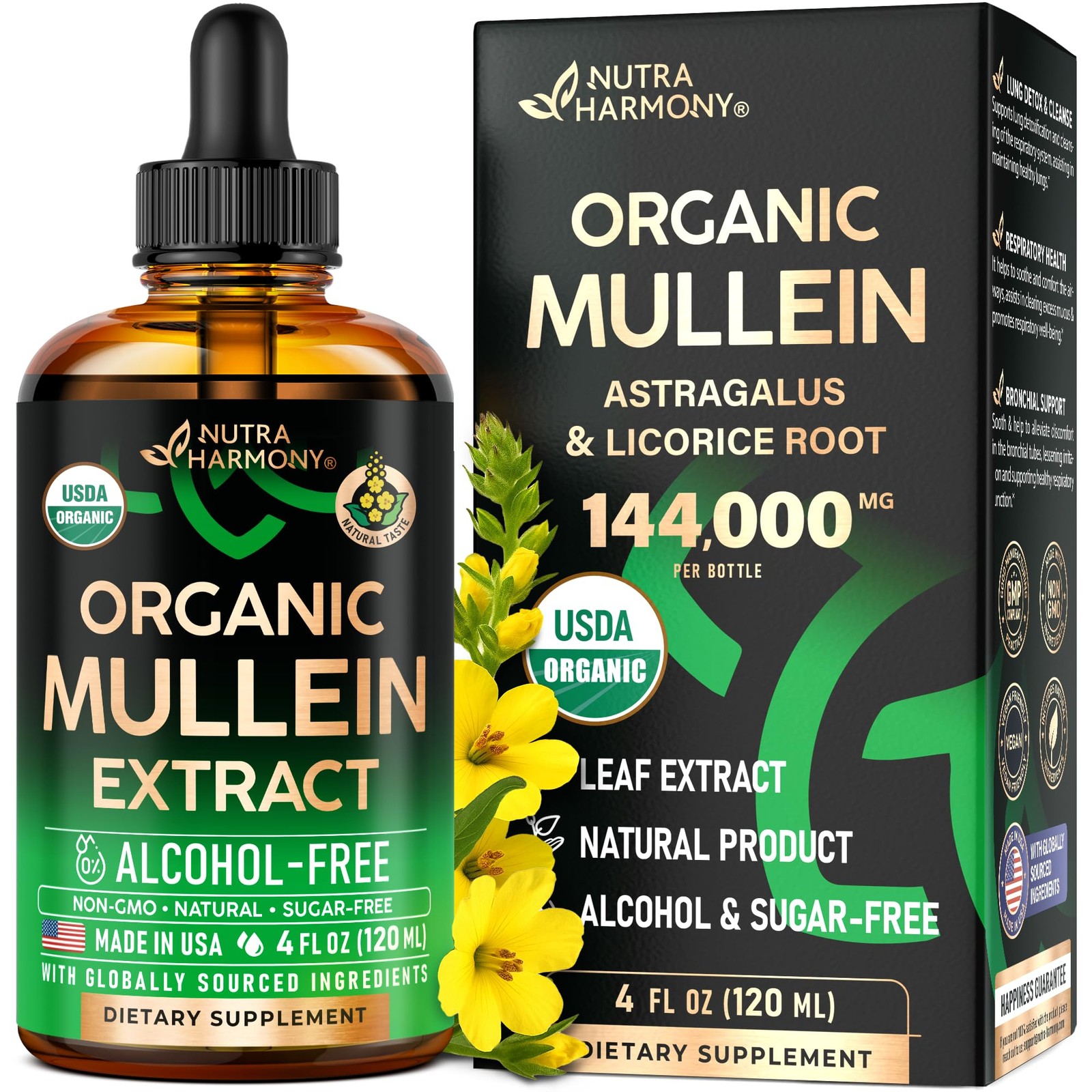 Mullein Drops for Lungs – USDA Organic Liquid – Mullein Leaf Extract Supplement