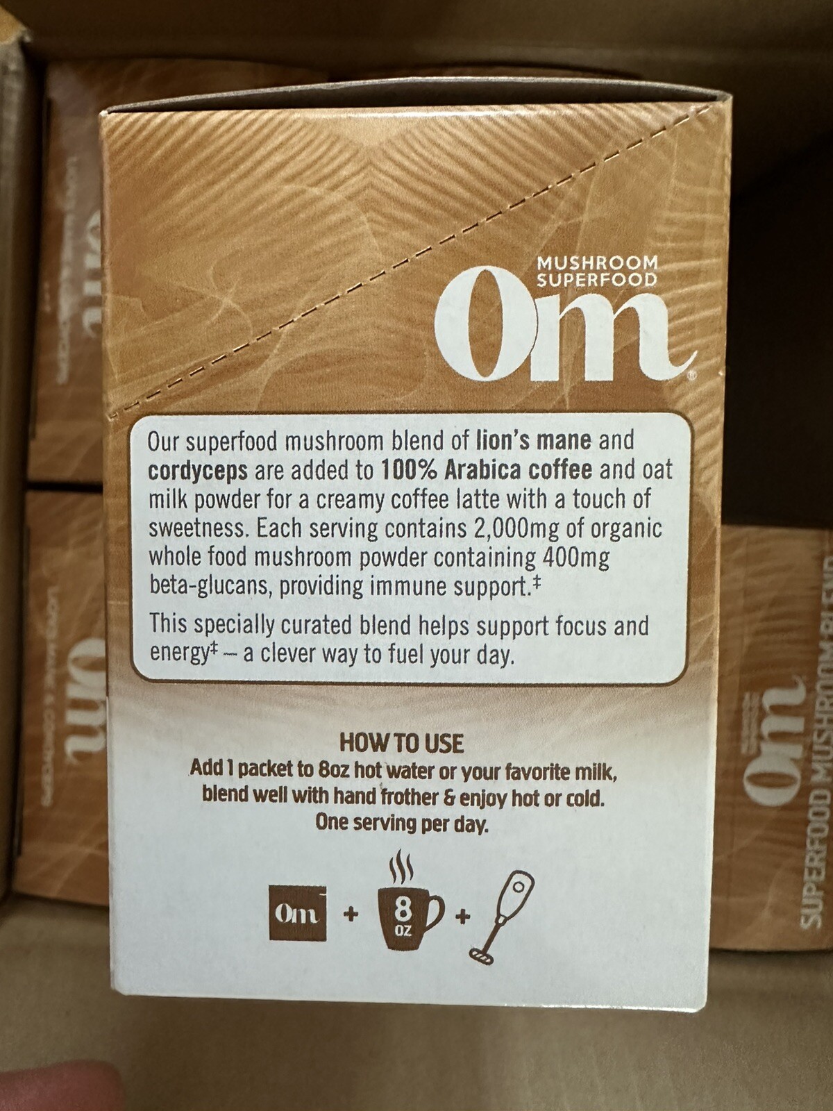 OM Superfood Mushroom Blend Coffee Latte Energy Focus Immune Health 10 Packets