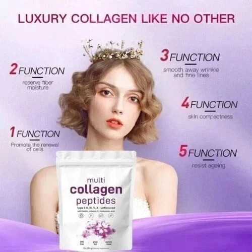 Multi Collagen Peptides Powder–Hydrolyzed Protein with Type I, II, III, V, X 1LB
