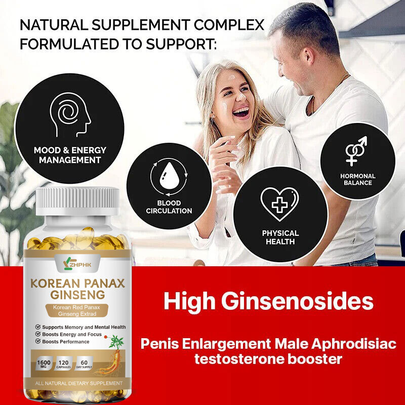 Korean Red Panax Ginseng 120 Capsules – 1600mg Extra Strength NON-GMO No Fillers