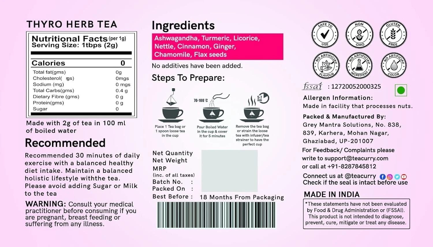 Thyroid Tea Bags(30 Tea Bags, 1 Month Pack) Helps With Thyroid Support