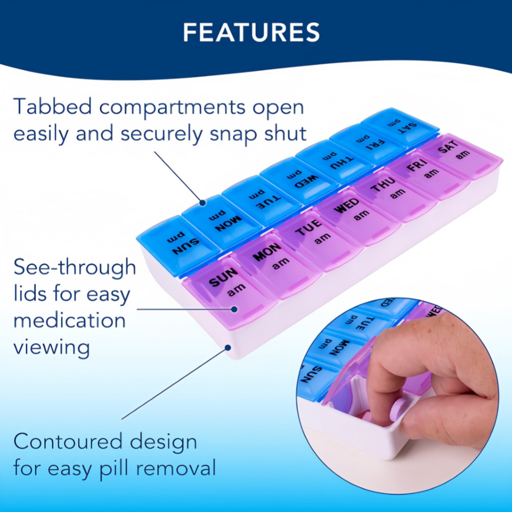 Weekly Pill Box Organizer Twice a Day 7-Day AMPM Medicine Organizer Case