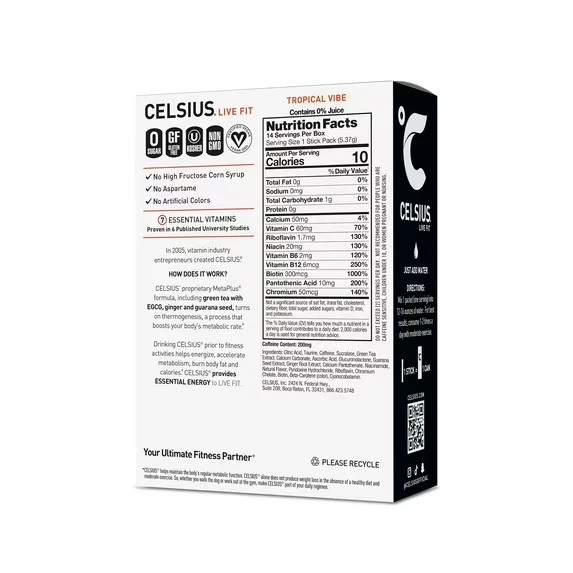 New CELSIUS On The Go Energy Drink Mix, Tropical Vibe (14 Stick Pack)