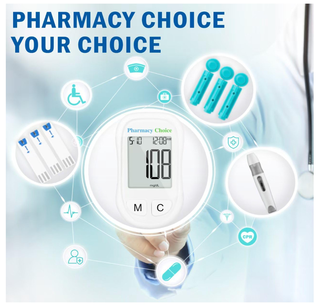 Diabetes Test Kit Blood Sugar Glucose Monitor Meter 100 Pcs Strip Tester Machine