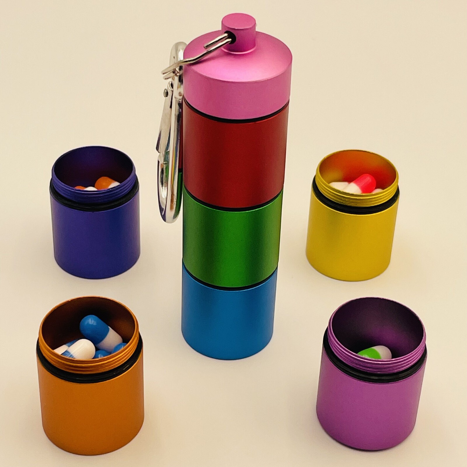Weekly Metal Pill Box Organizer 7 Day Portable Waterproof Keychain Pill Holder
