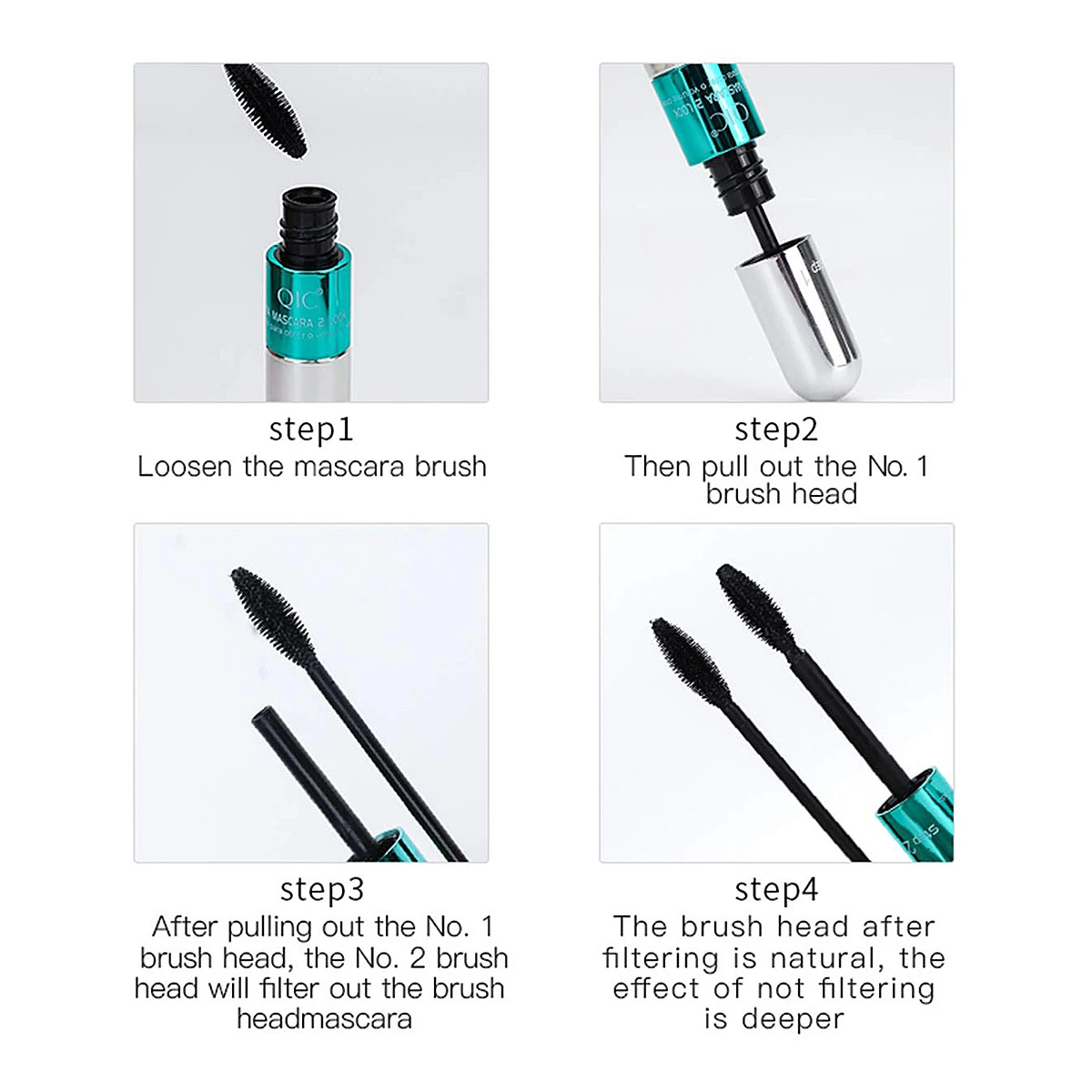 2 In-One Mascara Silk Fiber Waterproof Eyelash Extension Black Thick Lengthening
