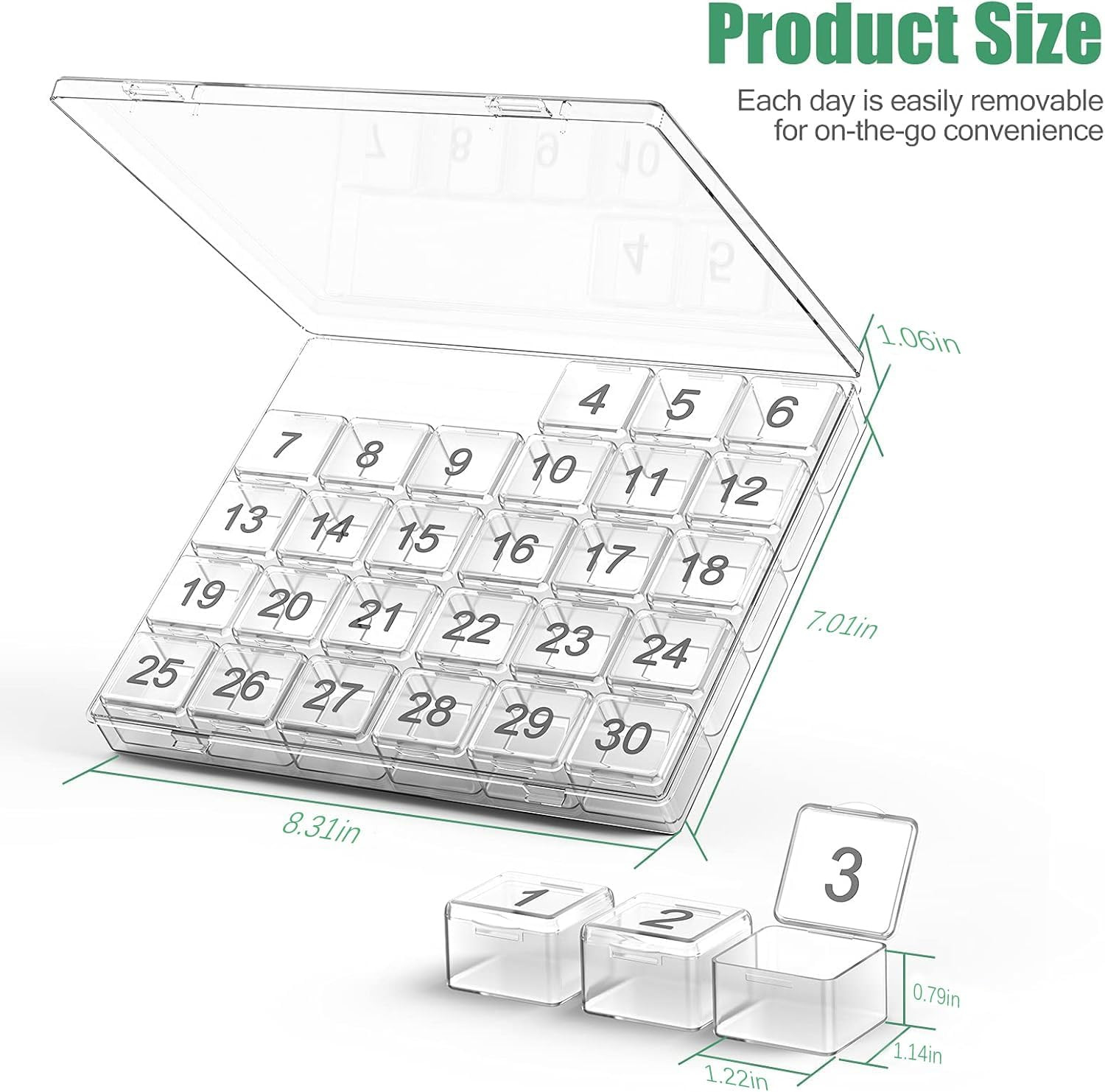 Monthly Pill Organizer – 30 Day Pill Box – Easy to Open – Large Compartments – P