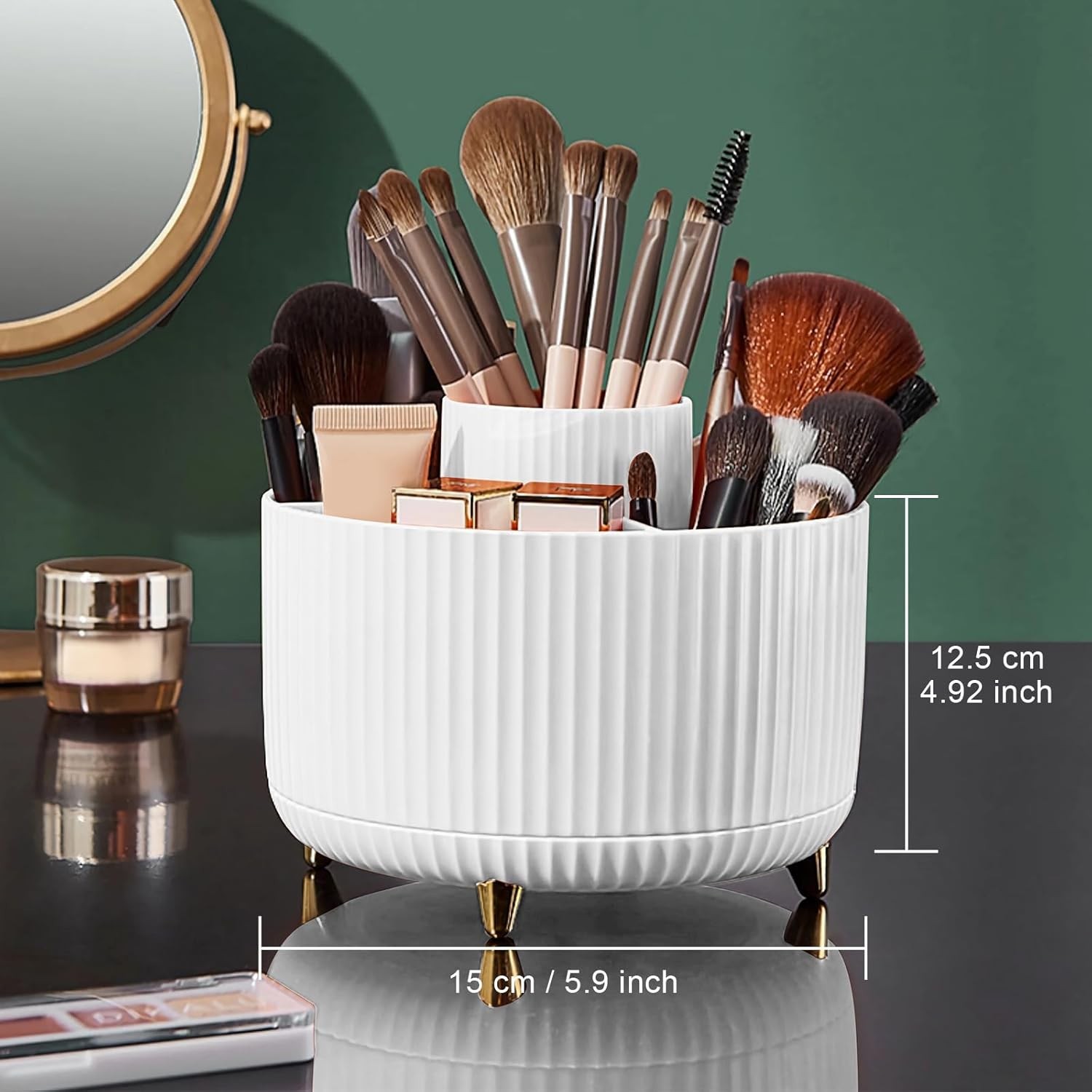 Makeup Brush Holder Organizer,360° Rotating Makeup Brush Organizer,5 Slot Make
