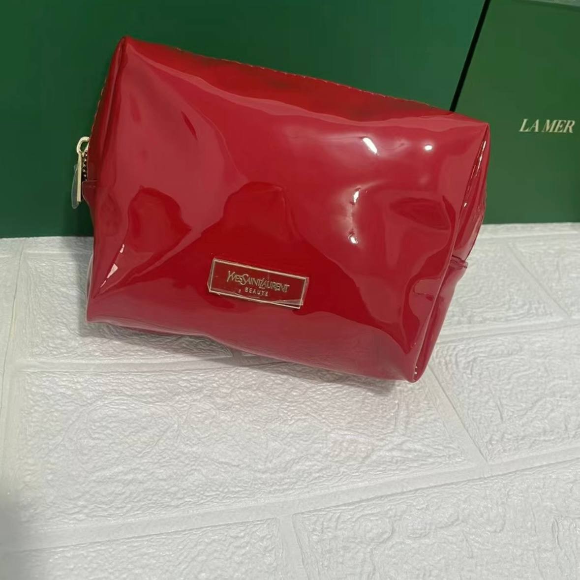 Red Patent Makeup Bag Glossy Cosmetic Pouch Travel Toiletry Organizer