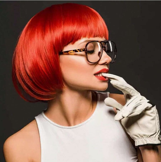 Red Short Straight Bob Wig High Temperature Synthetic Fiber Full Wig For Women