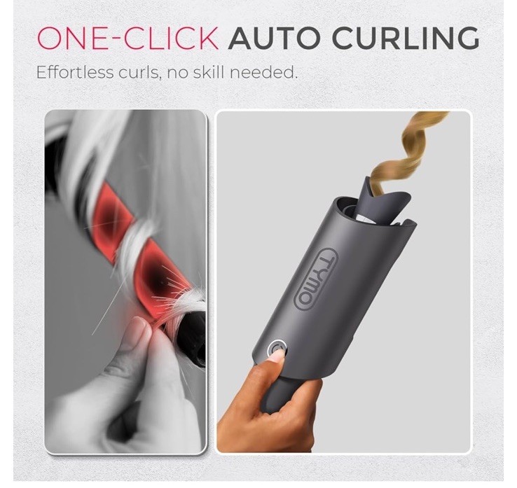 TYMO CURLPRO 1 in Rotating Curling Iron Ceramic Dual Voltage Travel, Gray