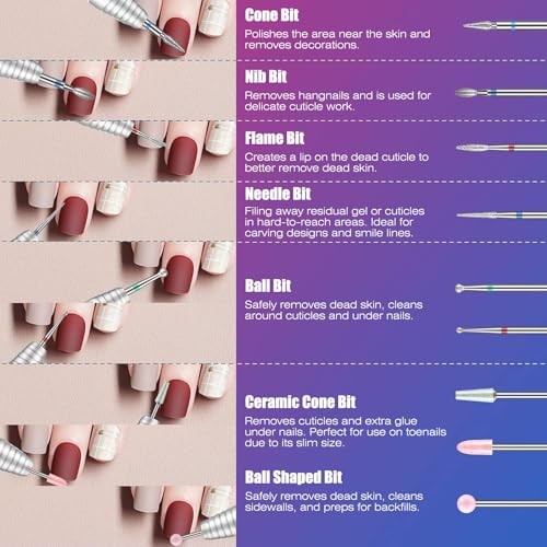 Nail Drill Bits Set with Storage Case: 30pcs 30Pcs Nail Bits with Pink Case