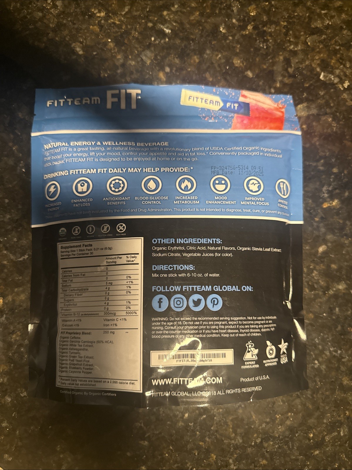 Fitteam Fit 30 Individual Sticks 30 Day Supply Sealed Package – (2 Bags)