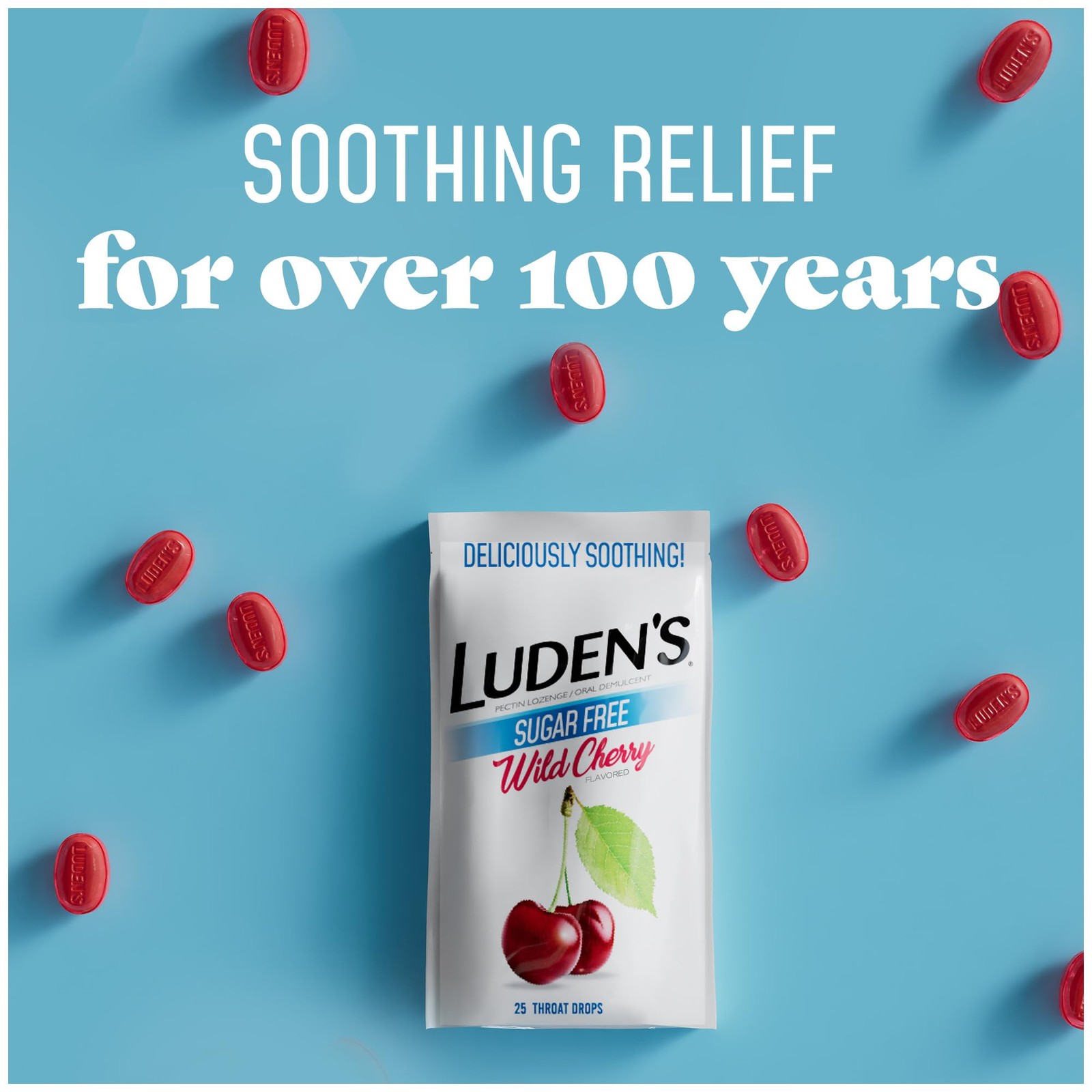 Ludens Sugar Wild Cherry Throat Drops Sore Throat Relief 25 Count 12 Pack