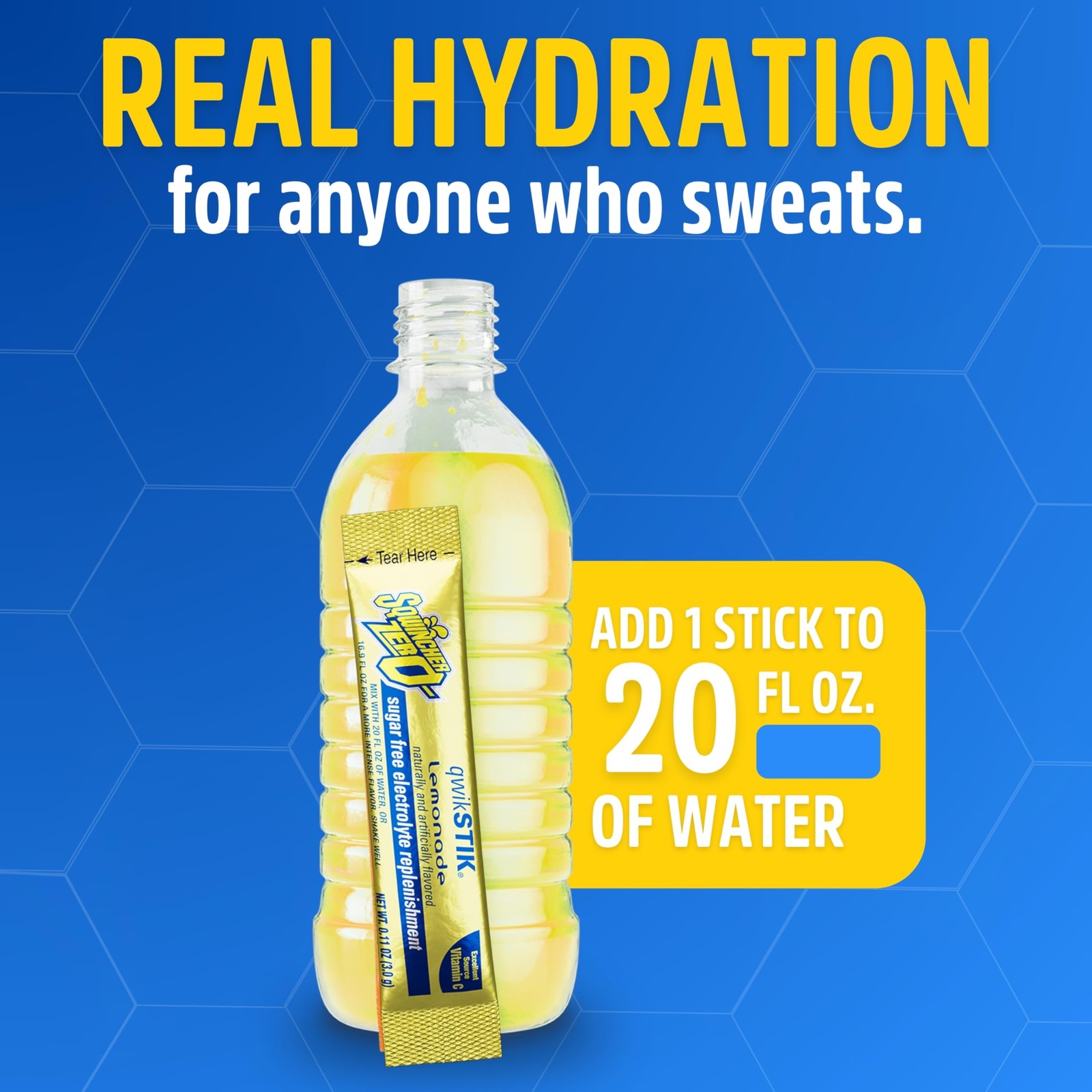 Sqwincher Zero Qwik Stik, Lemonade, Sugar 0.11 Ounce (Pack of 50), Yellow
