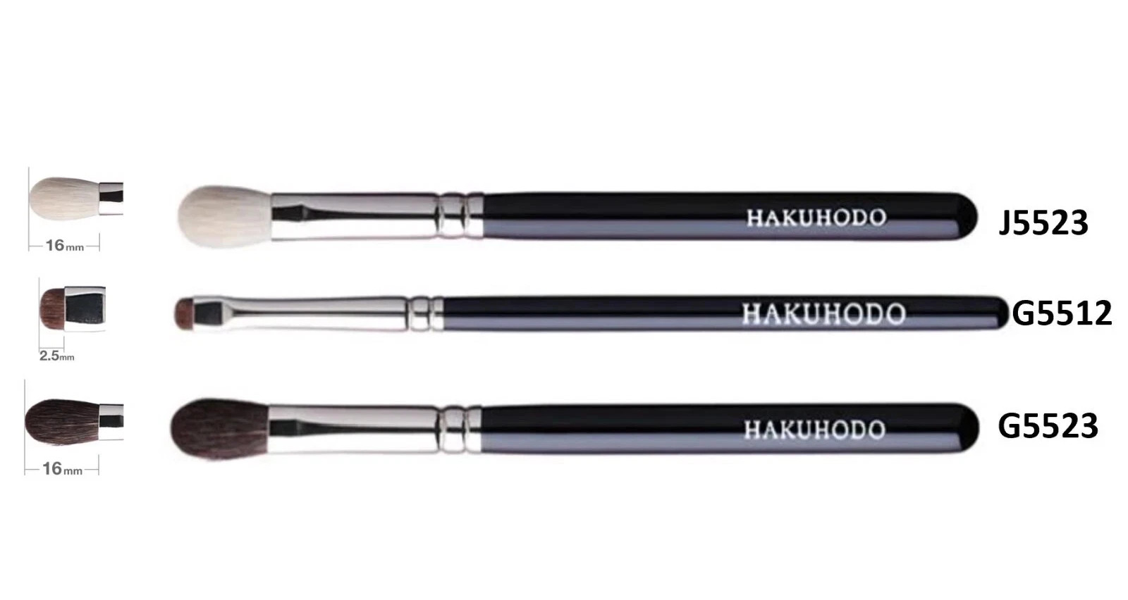 HAKUHODO 3Pcs Professional Eyeshadow Brushes set G5523 / J5523 / G5512