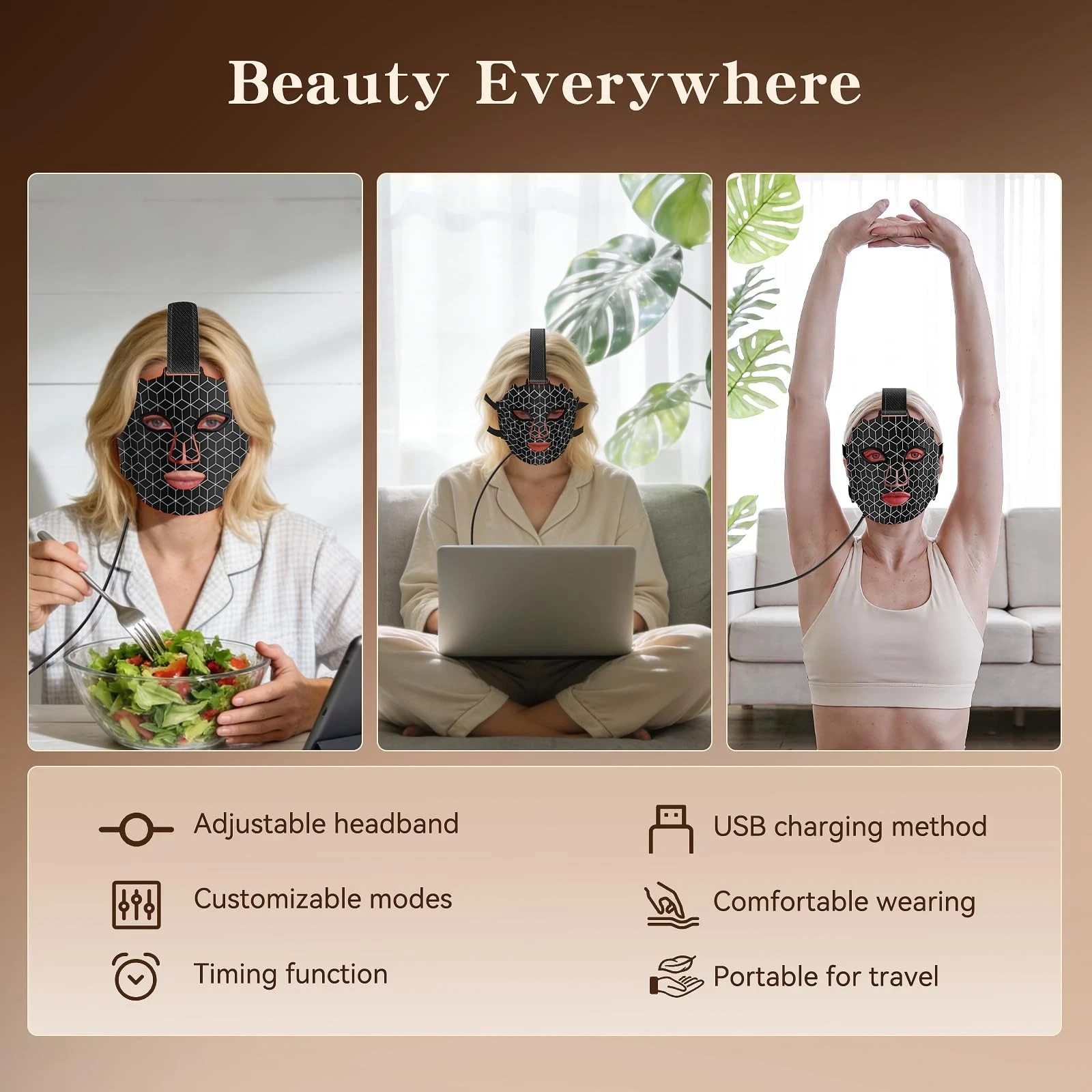 Vnvfd Red Light Therapy Mask for Face, 4 Modes 1 Count (Pack of 1), Black