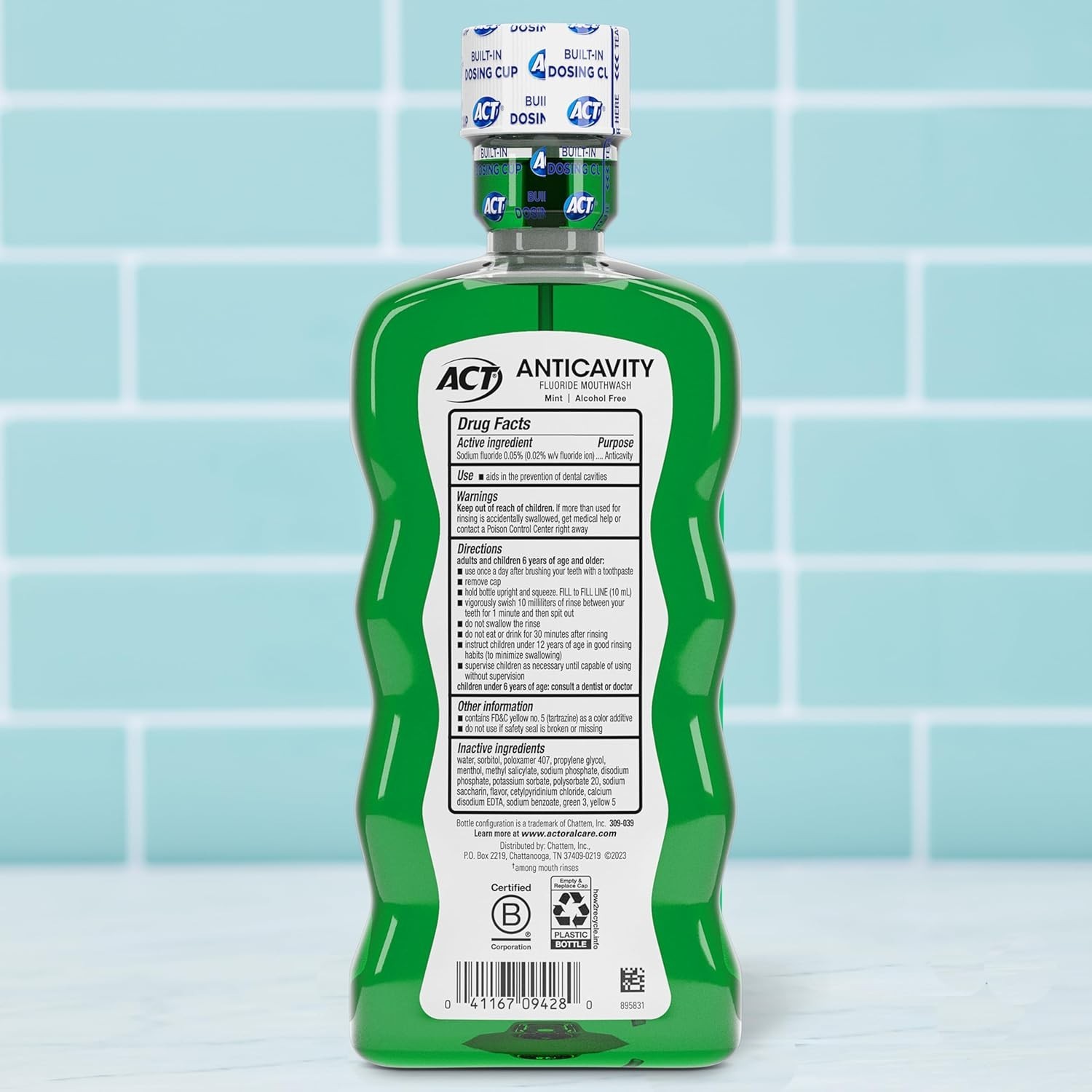 ACT Anticavity Zero Alcohol Fluoride Mouthwash 18 fl. oz., With Accurate Dosing