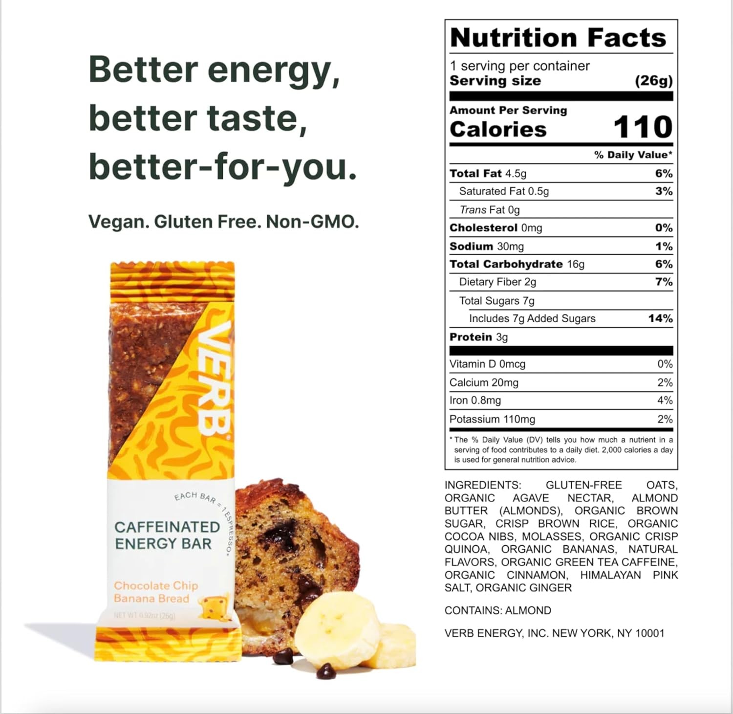 Verb Caffeinated Energy Bars Variety Pack – 2 Delicious 16 Count (Pack of 1)