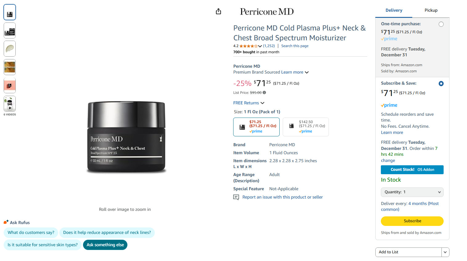 NEW Perricone MD Cold Plasma Plus+ Neck & Chest Broad Spectrum SPF 25 AUTHENTIC*