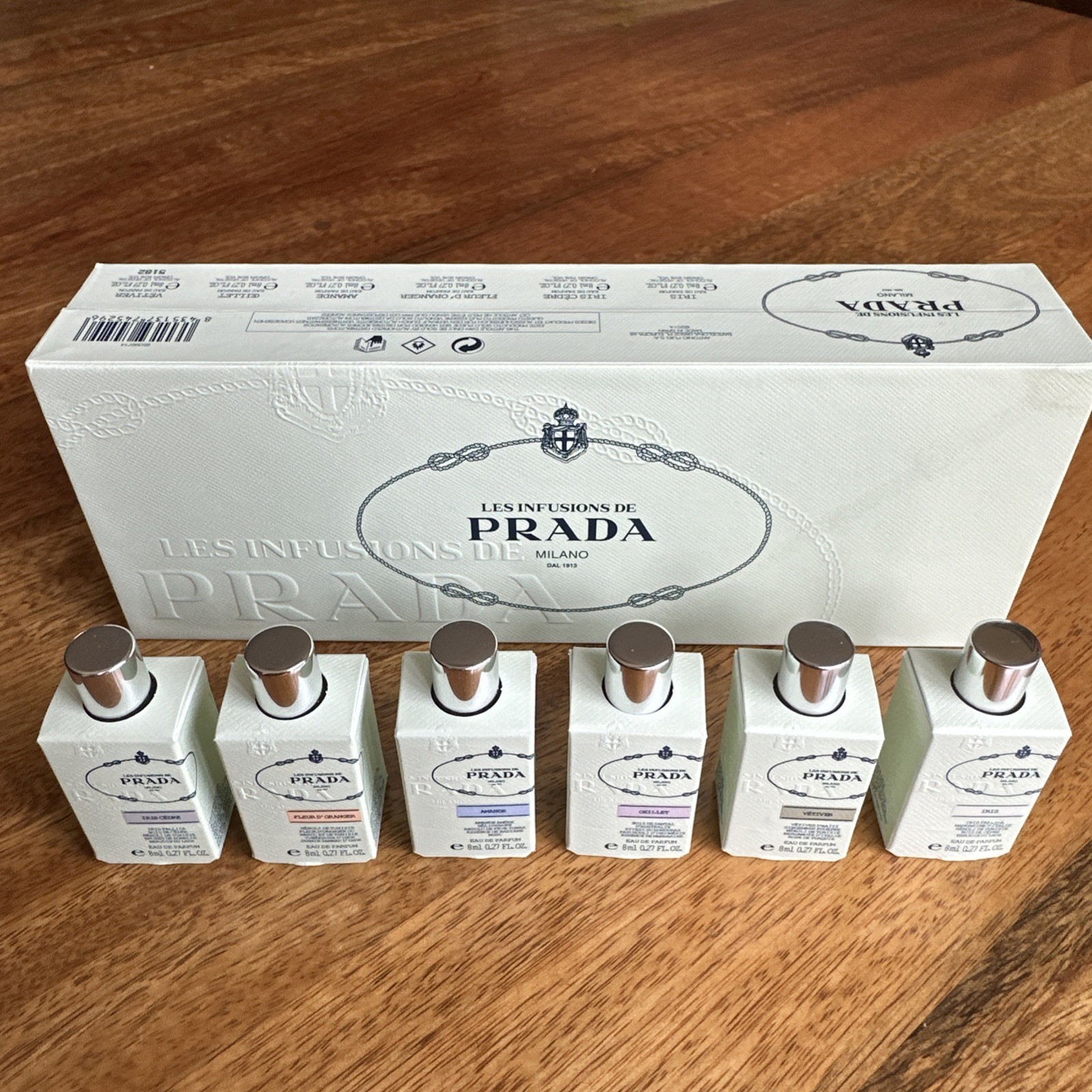Prada les Infusion, Set Of 6 Mini Gift Set, 0.27oz Each. Boxed set.