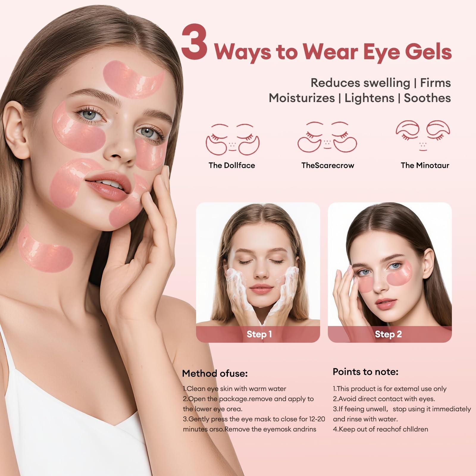 LJ KuKu Lady Under Eye Patches Gold Essence Hydrogel Masks for Rose-pink