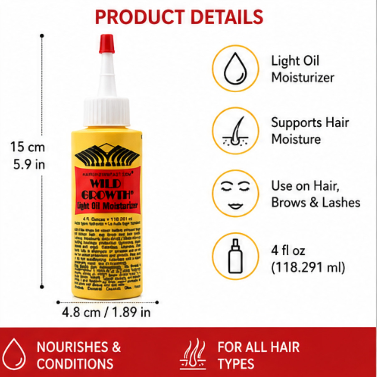 Wild Growth Light Oil Moisturizer Hair Oil Bottle 4 fl oz w/ FREE Shipping
