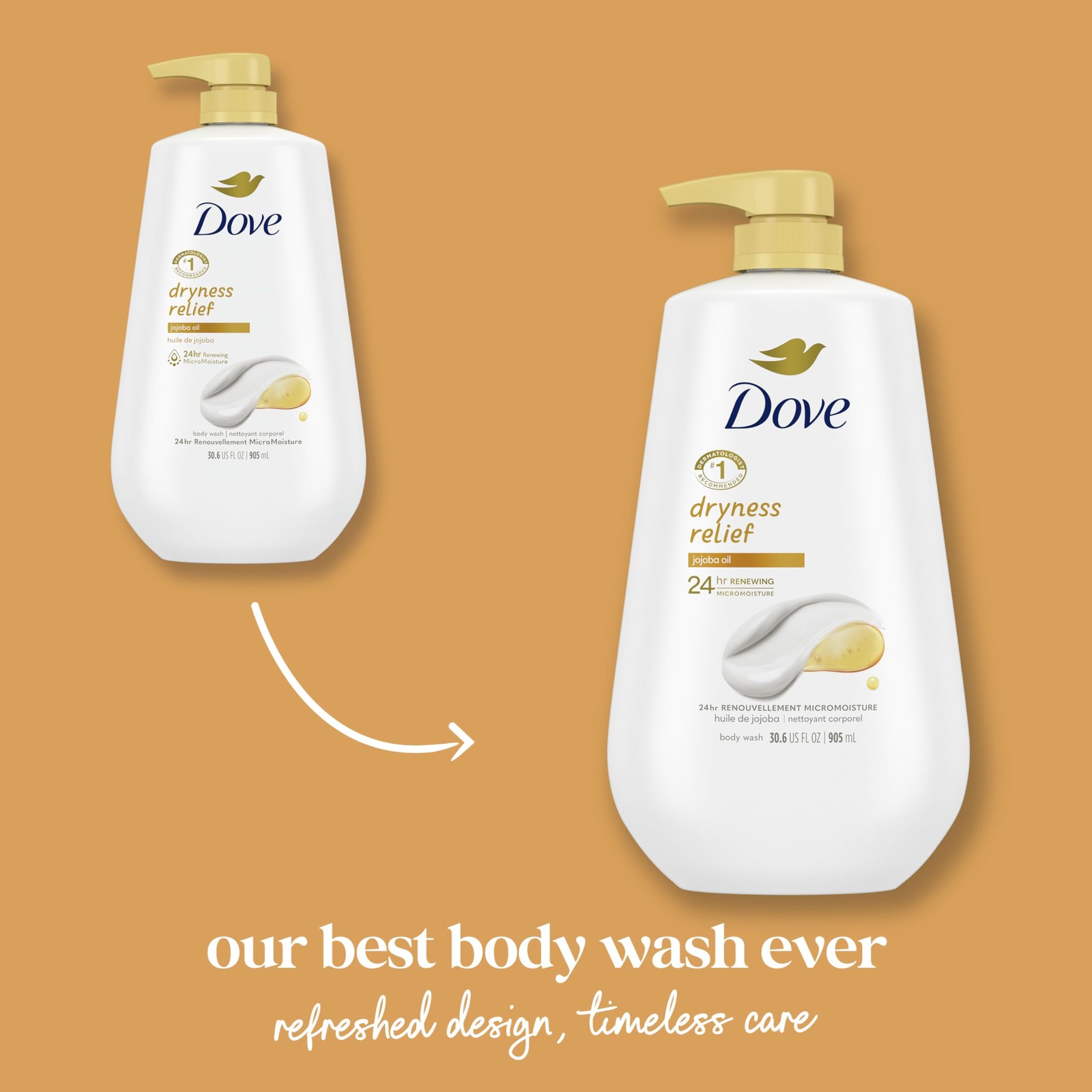 Dove Body Wash with Pump Dryness Relief 30.6 Fl Oz (Pack of 1), Brown