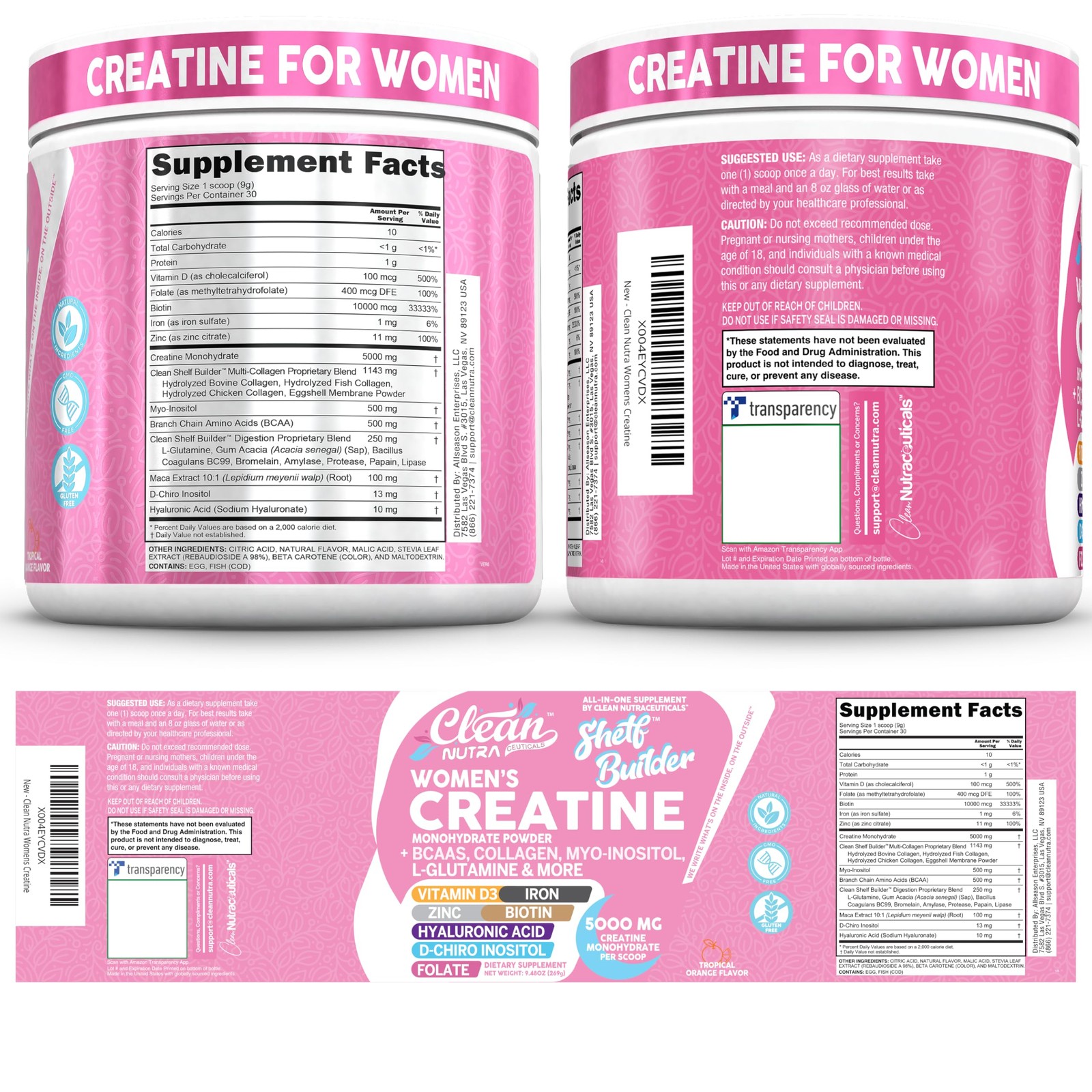 Creatine for Women | Monohydrate + 9.5 Ounce (Pack of 1), Pink/White