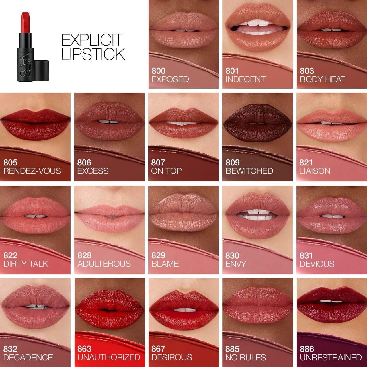 NIB 100% Authentic NARS Explicit Refillable Satin Lipstick, 19 SHADES, 0.13 oz