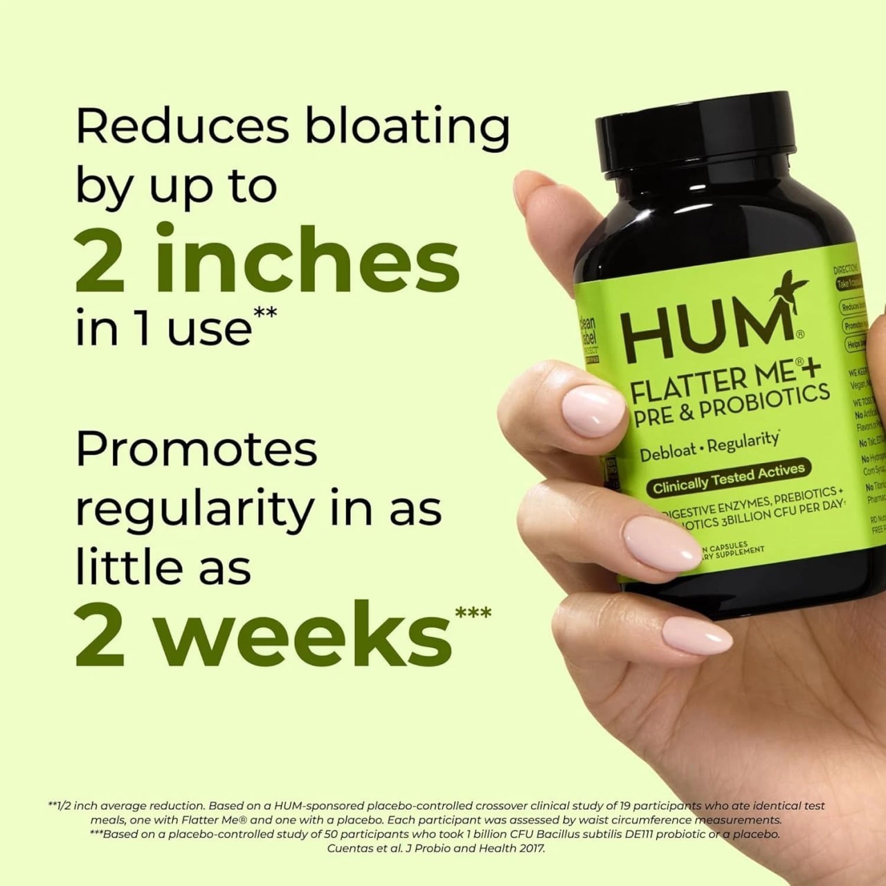 HUM Flatter Me Digestive Enzymes with Probiotics & Prebiotics Formula 60 Serving